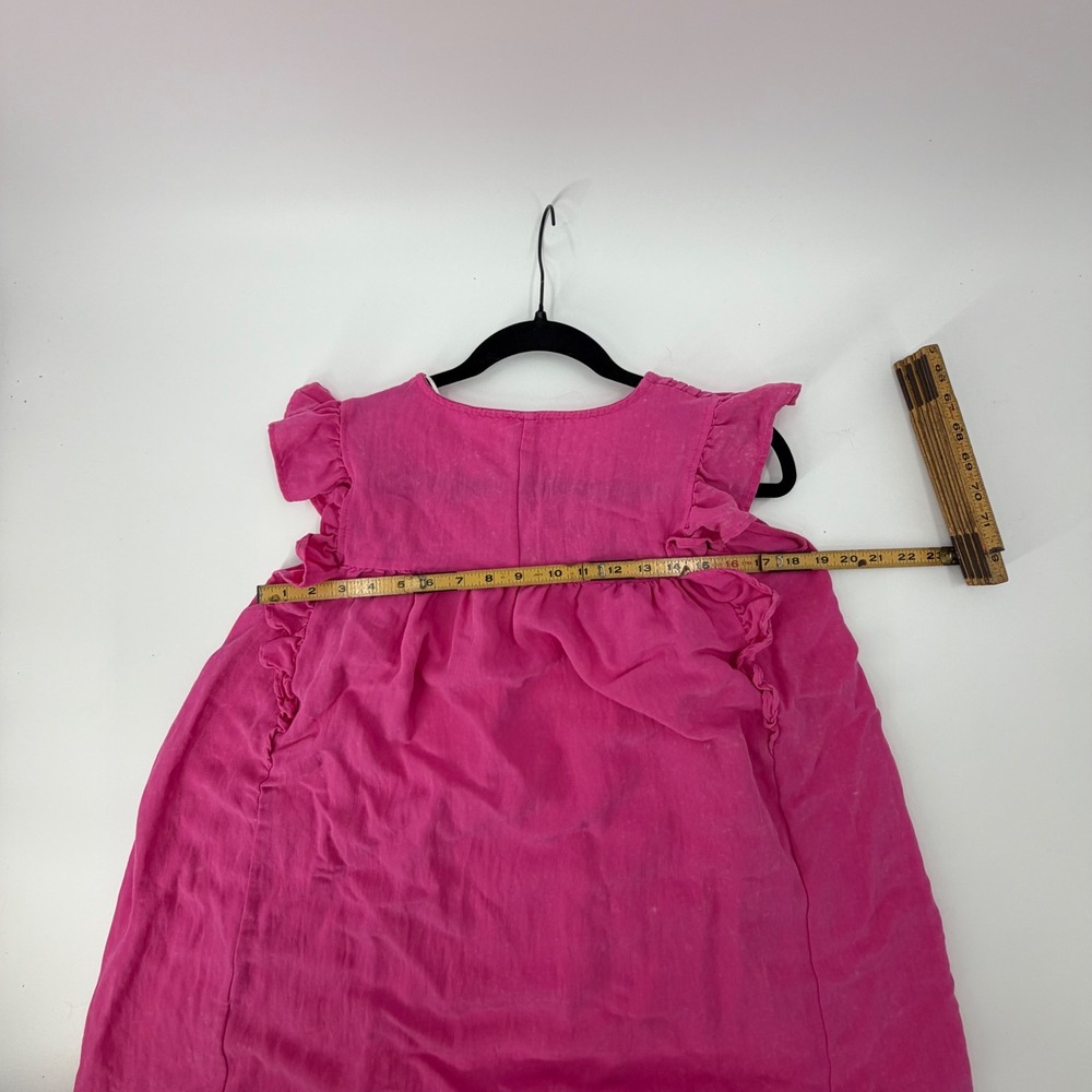 Umgee USA Hot Pink Ruffle Babydoll Mini Dress Pleated V-Neck Medium A0713 - Picture 5 of 6